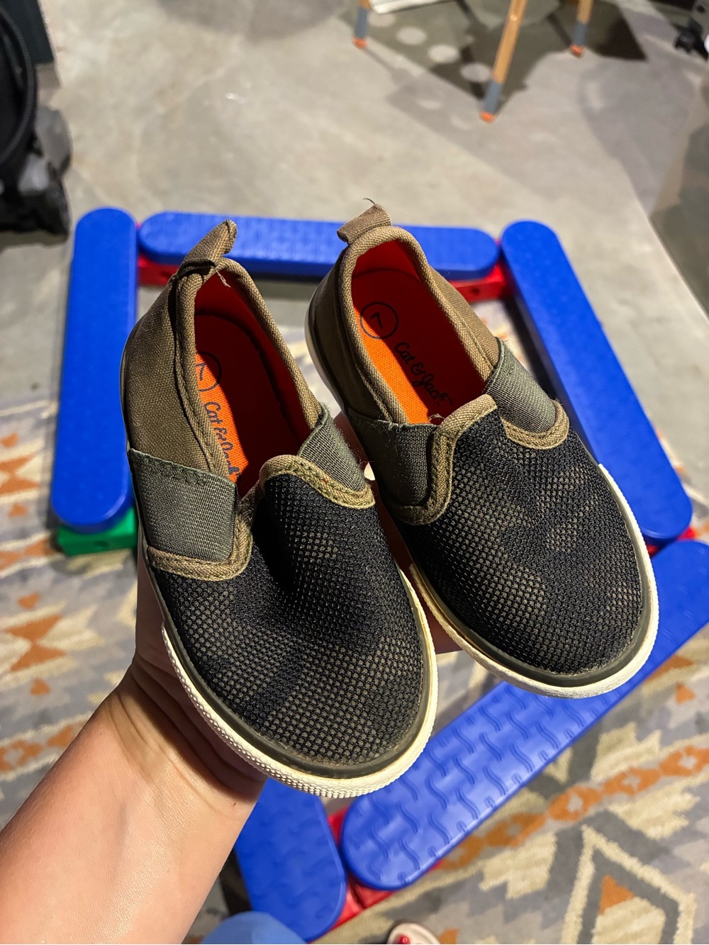 Carter's Slip-On toddler Sneakers in Black and Olive camo. Size 7